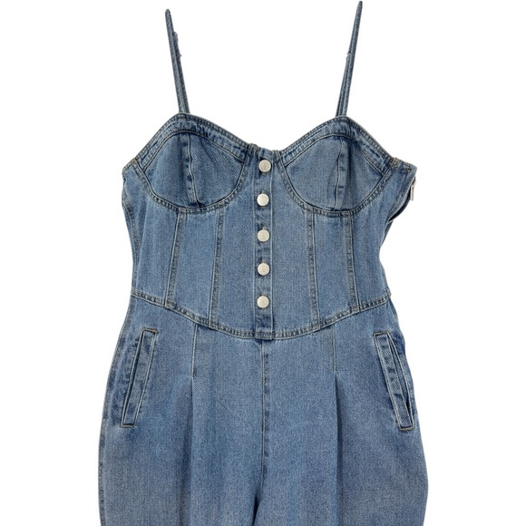 NWT’S Forever 21 Denim Cami Flare Medium Wash Jumpsuit SZ L - Picture 6 of 16